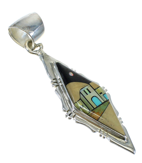 Genuine Sterling Silver Native American Village Or Pueblo Design Multicolor Pendant MX64317